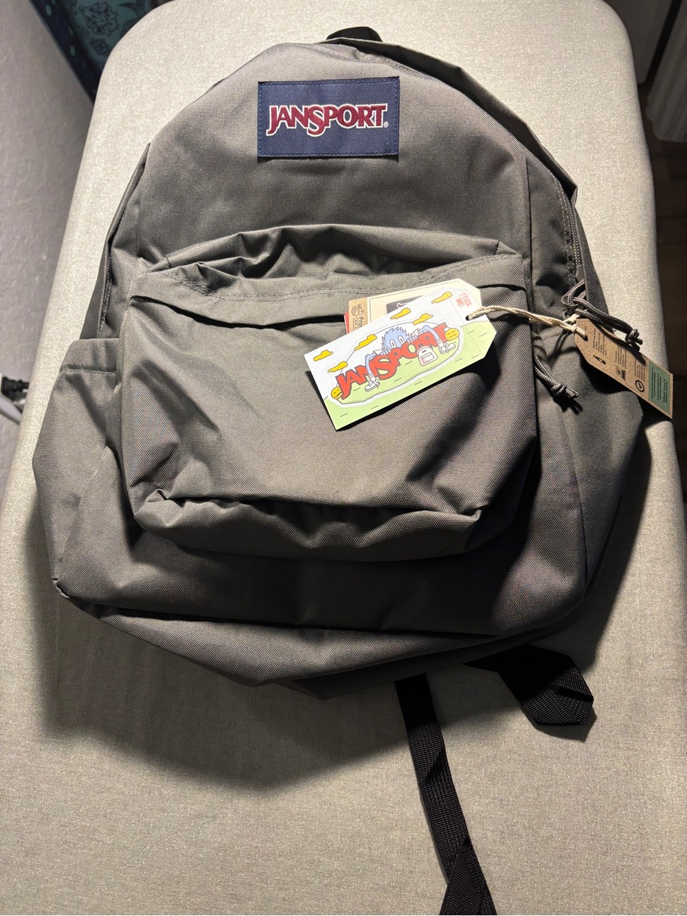 NWT Jansport Gray Classic Backpack with Front Zip Pocket